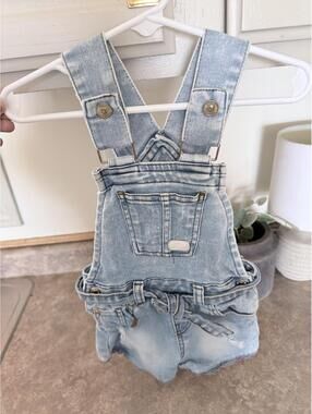 Light Wash Denim Baby Overalls Shorts with Belt